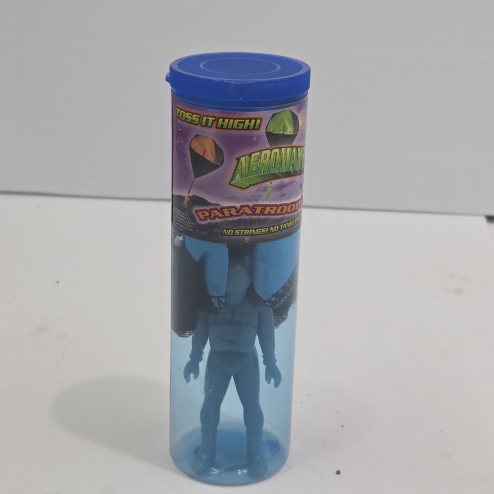 Aeromax 2000 Glow‎ Paratrooper Toy Blue Figure No Tangle Parachute New In Tube
